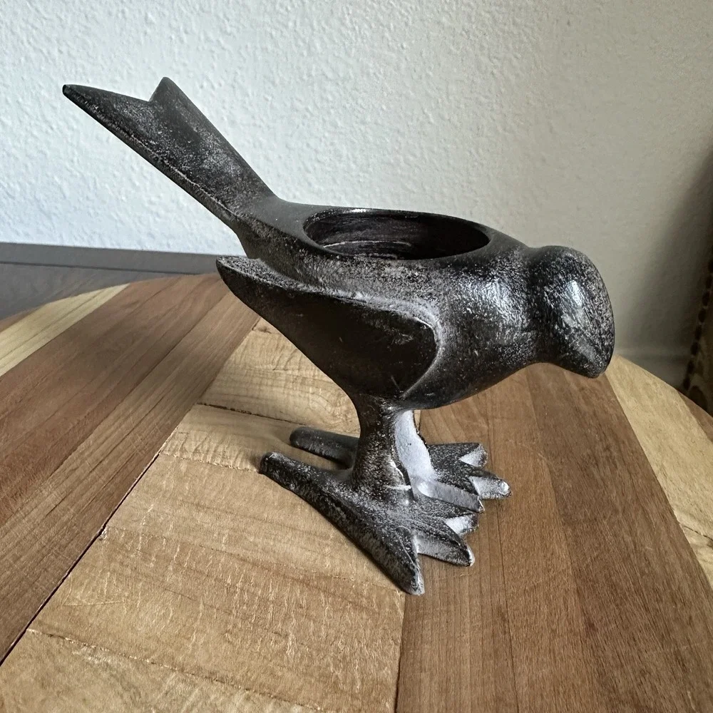 Vintage Pottery Barn Tea Light Bird Figurine Candle Holder 5.5 Inch Metal Rustic